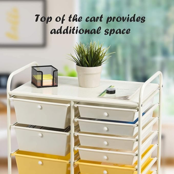 Moccha 15-Drawer Rolling Storage Cart - Under Desk Storage Drawers with wheels for Craft Art Supply Paper Salon, Scrapbook Paper Tools, Mobile Utility Cart for Classroom (15 Drawers, Yellow) - Image 4