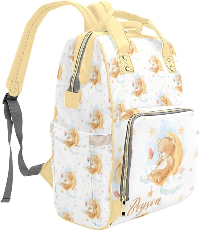 Custom Diaper Bag with Name Personalized Bear Nylon Travel Backpack for Holiday Travel Customized Nappy Changing Bag with Pockets for New Mom - Image 3
