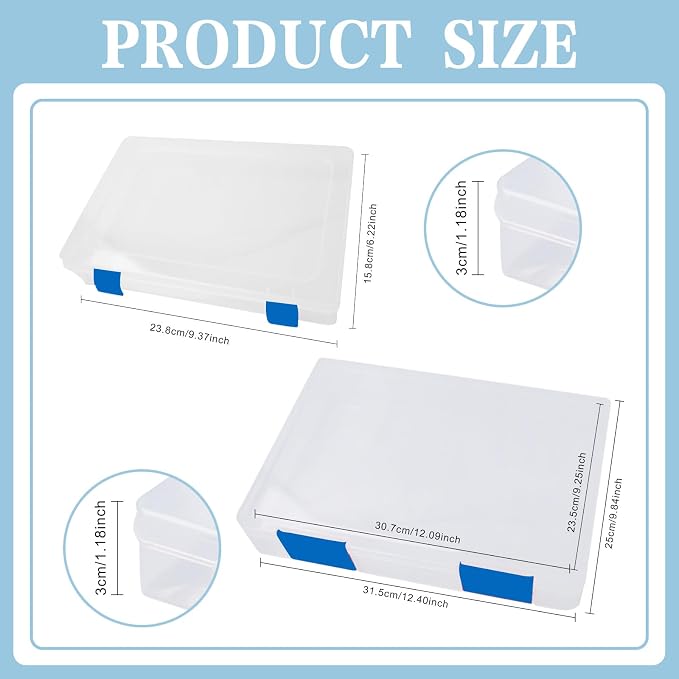 12 Pcs Clear A4 A5 File Box Document Plastic Storage Box with 48 Labels File Holder Organizer Paper Plastic Case Magazine Protector with Buckle Office School Supplies(Blue) - Image 2