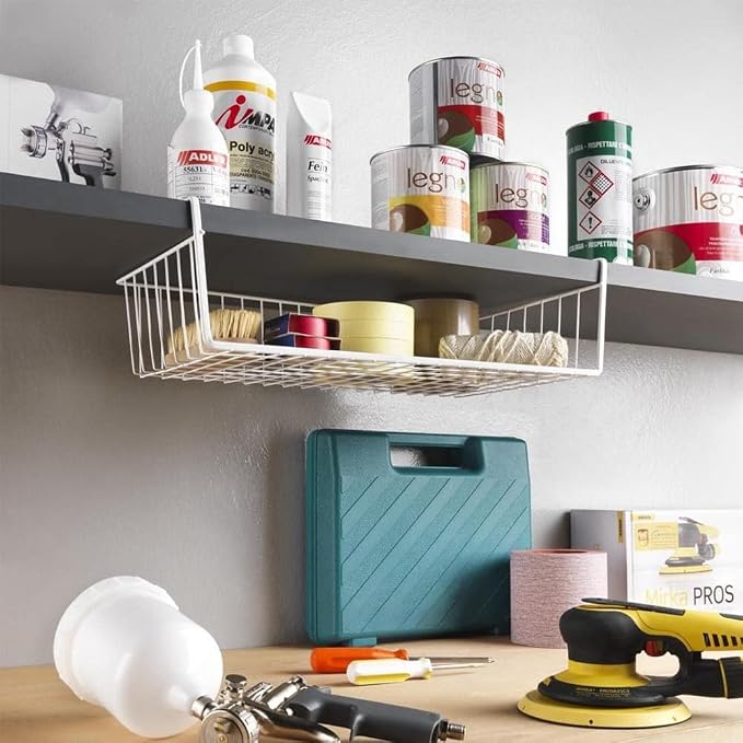 Modern Home Under Shelf Wire Storage Baskets – Hanging Organizer Rack for Cabinet, Pantry, or Closet – White Metal Basket for Kitchen, Towels, or Office – No Tools Required (Set of 2 19") - Image 7