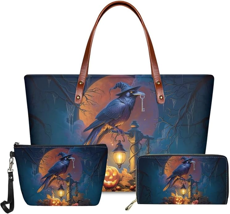 GIFTPUZZ Women Top Handle Bags Handbags with Zipper Leather Wallet Cash Card Phone Holder and Makeup Bag Set 3pcs - Image 3