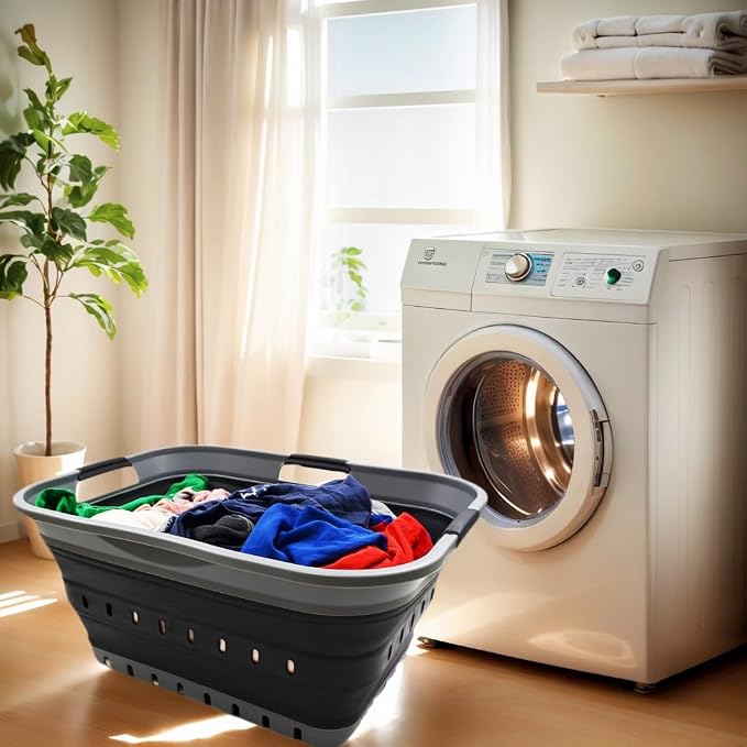 SAMMART 42L (11 gallon) Collapsible Plastic Laundry Basket - Foldable Pop Up Storage Container/Organizer - Portable Basket - Space Saving Hamper/Basket (2, Grey/Black) - Image 3