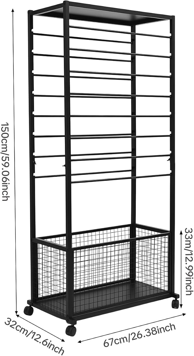 Ribbon Holder Organizer Rack, Double-Sided 16-Layer Ribbon Shelf with Wheel | Ribbon Display Rack, Multifunctional Metal Flower Wrapping Paper Storage Stand for Craft Room Flower Shop, Black - Image 2