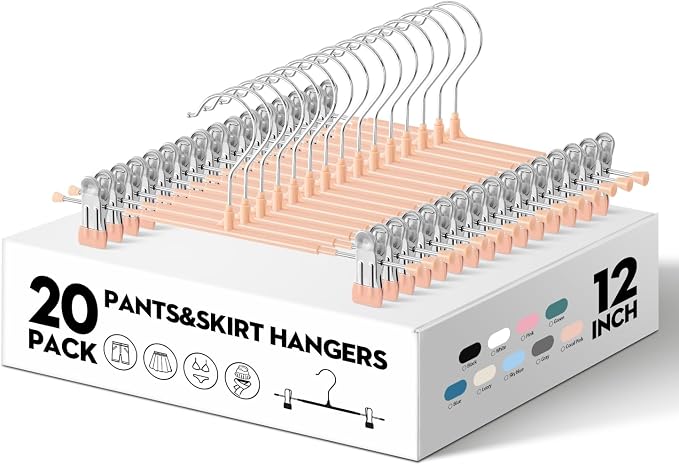 Pants Skirt Hangers with Clips, 20 Pack, Coral Pink, 12 Inch | Non-Slip,Adjustable metal wide clips,Space-Saving,Heavy duty, for pants/skirt/dress/trousers/jeans/shorts/leggings,Women - Image 2
