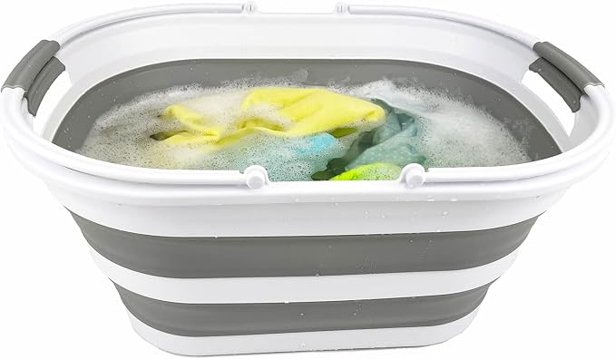 SAMMART 38L (10 Gallons) Collapsible Plastic Laundry Basket - Foldable Storage Container/Organizer - Portable Washing Tub - Space Saving Laundry Hamper (White/Grey) - Image 6