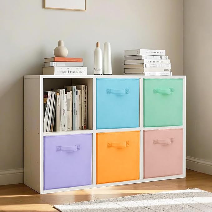 Easi Storage Cubes, 11 Inch Fabric Storage Bins, Set of 4, Foldable Collapsible Cube Organizer with Handles, Closet Shelves Office Nursery Storage, Cubby Storage Bins for Toys Clothes Books, Multi - Image 2