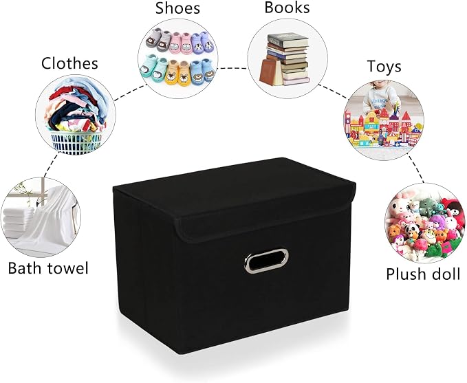 Fabric Foldable Collapsible Storage Cube Bin Organizer Basket with Lid, Handles, Removable Divider for Home, Closet (Black, 6Pcs) - Image 3