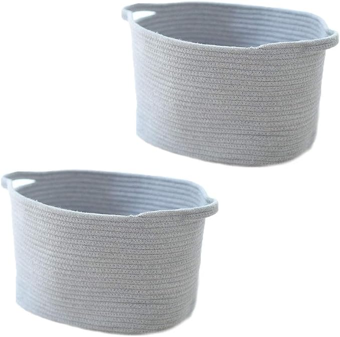 2Pack,Cotton Rope Basket,Woven Storage Basket,Toy Baskets,Baby Nursery toys, L 16.9 x 9.8 inches (43 x 25 cm) Gray by KKlewu