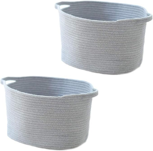 2Pack,Cotton Rope Basket,Woven Storage Basket,Toy Baskets,Baby Nursery toys, L 16.9 x 9.8 inches (43 x 25 cm) Gray by KKlewu