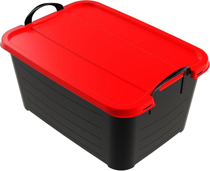 Life Story 6 Pack Heavy Duty Stackable Storage Bin, 55 Quart Home Organizer, Versatile Lightweight Locking Bins with Carrying Handles, Black/Red by LifeStory