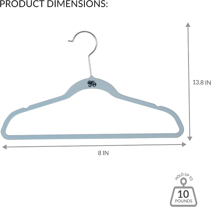 Simplify 25 Pack Kids Velvet Hangers | Slim | Non-Slip Design | Space Saving | Childrens Clothes | Shirts | Pants | Dresses | Baby Nursery | Closet Storage & Organization | Light Blue - Image 4