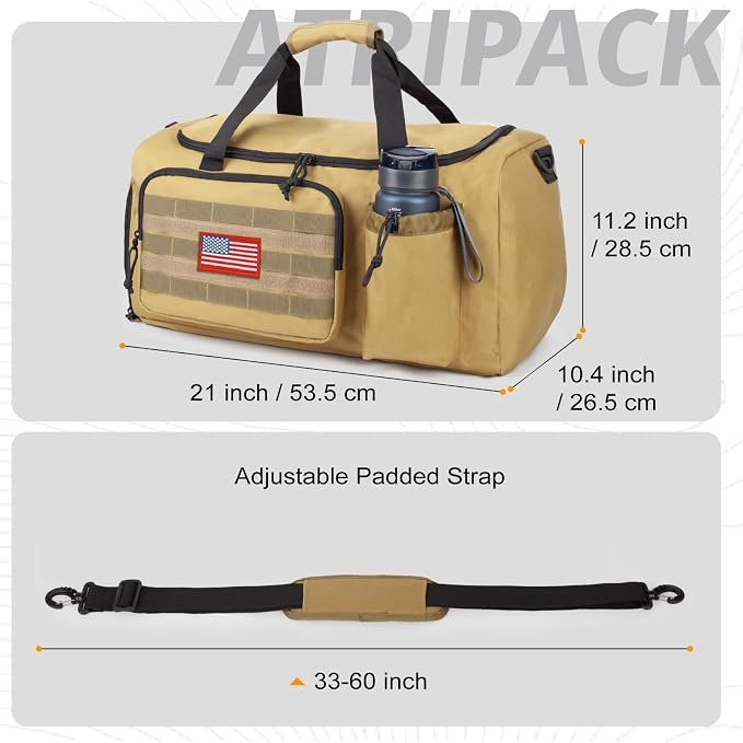 Tactical Gym Bag for Men, 40L Duffle Bag with Shoes Compartment for Travel | Water-Resistant Sports Weekender Bag with Adjustable Shoulder Strap Wet Pocket for Gym,Travel,Hiking,Camping Overnight Trips - Image 4