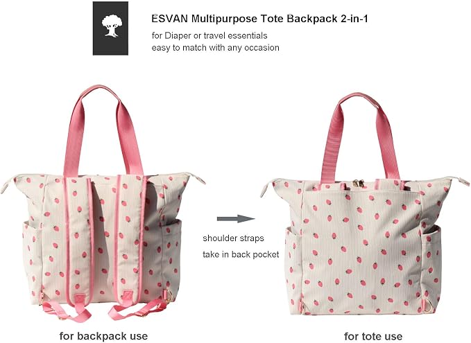 Diaper Tote Bag Totepack Backpack 2 in 1 for Women Multifunctional Large Capacity with Insulated Pockets Travel | Multifunctional - Image 3