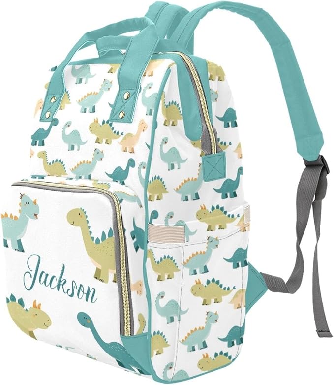 Custom Name Diaper Bag Backpack – Dinosaur with Star Personalized Baby Nappy Bag with Insulated Bottle Holders – Waterproof Large Capacity Travel Backpack Gift for Parents - Image 2