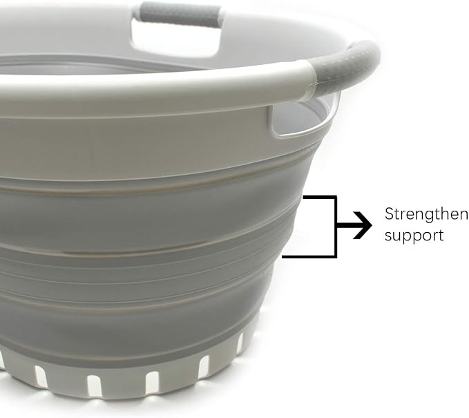 SAMMART 36L (9.5 gallon) Set of 2 Collapsible 3 Handled Plastic Laundry Basket-Foldable Pop Up Storage Container/Organizer-Space Saving Basket (2, Grey/Grey) - Image 3