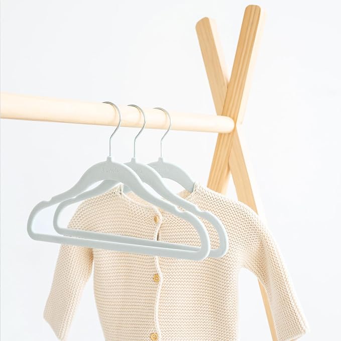 3 Sprouts Velvet Baby Hangers, Non Slip Slim, Blueberry Blue, 30 Pack | Non-slip velvet, Notched shoulders, 360-degree swivel hook, 11.75 x 8 in, Infant and toddler clothes, Soft colors for nursery - Image 6