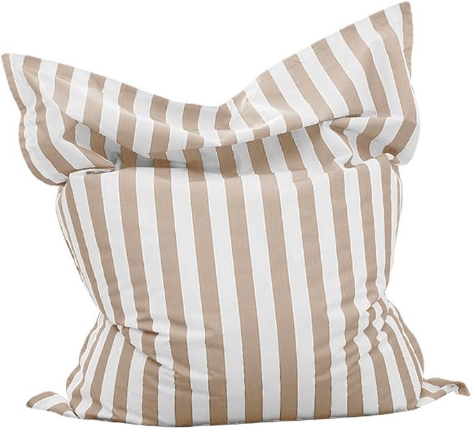 Outdoor Bean Bag Cover for Pool Side (No Filler) Waterproof Beanbag Lounge Chair Sqaure Large Beach Bean Bag Replacement Pouf Oxford Couch Sofa for Adults Swimming Pool Outside (Light Khaki-Stripe) by SXBCyan