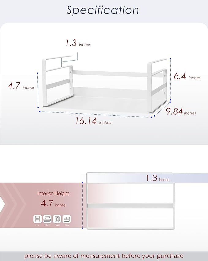 Nxconsu Under Shelf Basket 2 Pack, Cabinet Storage Organizer, 16.1" White | Solid Metal Bottom Holds Up to 30 lb with No Drilling for Kitchen Cupboard Pantry Bookshelf Closet Laundry and Bath - Image 2