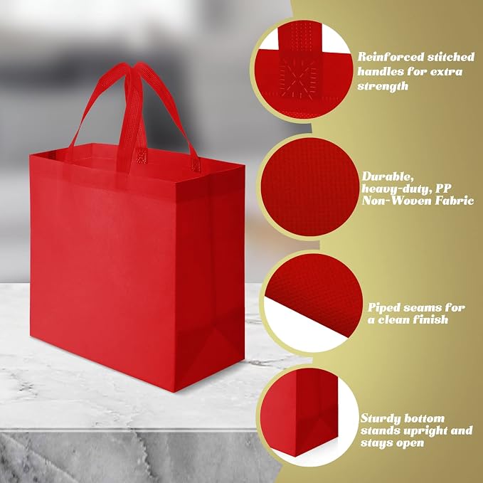 Reginary 100 PCS Non Woven Tote Bags Bulk,Multicolor | Reusable Shopping Bags with Handles, Stores, Groceries Markets, Events Gift, Party Supplies - Image 5