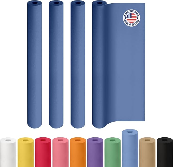 48" x 1200" (100 ft) Blue Kraft Paper Roll, Pack of 4 - USA-Made Quality Craft Paper for Gift Wrapping, Kids' Arts & Crafts, School Projects - 100% Recycled, 50 lb Natural Material by IDL Packaging by IDLPackaging
