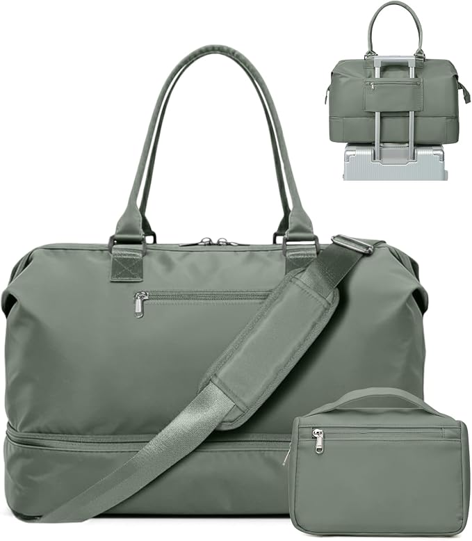 Travel Duffel Weekender Bag Women Tote Carry On Bags With Shoe Compartment | Travel Overnight Bags with Trolley Sleeve for Airplanes Waterproof Lightweight Sport Tote Gym with Toiletry Bag Green. by VECAVE