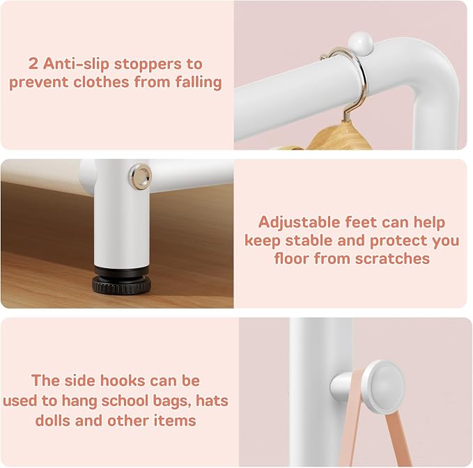 Kids Clothing Rack with Storage Shelf, Kids Dress Up Storage | for Coats, Small Baby Garment Rack for Hanging Clothes, Toddler Wardrobe Closet Organizer (Classic, White) - Image 5