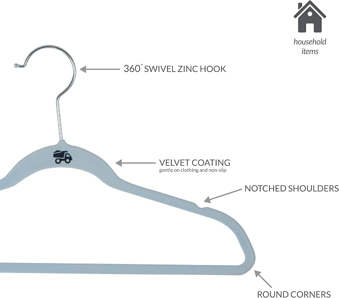 Simplify 25 Pack Kids Velvet Hangers | Slim | Non-Slip Design | Space Saving | Childrens Clothes | Shirts | Pants | Dresses | Baby Nursery | Closet Storage & Organization | Light Blue - Image 2
