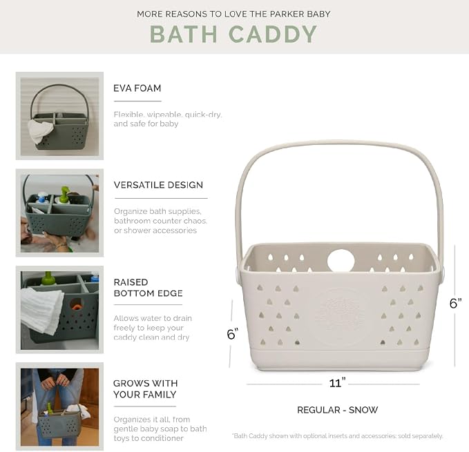 Parker Baby Co. Quick-Dry Bath Caddy Organizer with Handle - Snow, Regular | BPA-free, food-grade shower caddy & bath organizer that stores toys and bath supplies in a sturdy, easy-carry handle design - Image 5