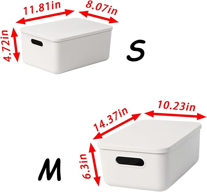 8 pack large plastic Laundry Basket/Hamper with lids and handle，White storage bins Baskets，Organizer Containers for Closet Dorm，Clothes Laundry Room Bedroom, Shelves，home (White, 6M+2S) - Image 3