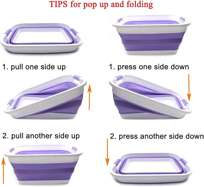 SAMMART 41L (10.8 gallon) Collapsible Plastic Laundry Basket-Foldable Pop Up Storage Container/Organizer-Portable Washing Tub-Space Saving, Water capacity: 32L (8.4 gallon) (Rectangular, Lt. Purple) - Image 6