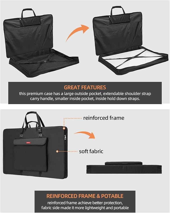 Nicpro Art Portfolio Bag 20”x 26'', Nylon Artist Bag with Reinforced Edges | Durable 840D Fabric, Adjustable Shoulder Strap, 3-sided zipper, Waterproof Art Portfolio Case, for Canvas Artwork Solar Panel - Image 3