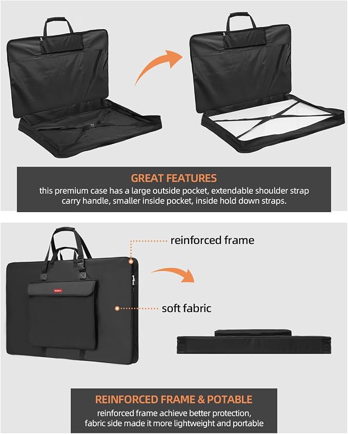 Nicpro Art Portfolio Bag 20”x 26'', Nylon Artist Bag with Reinforced Edges | Durable 840D Fabric, Adjustable Shoulder Strap, 3-sided zipper, Waterproof Art Portfolio Case, for Canvas Artwork Solar Panel - Image 3