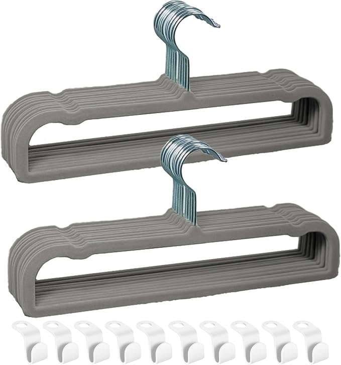 Velvet Hangers Non Slip - 20 Pack Pants Hangers for Grey Felt Hangers | Thin Space Saving Clothes Hanger - Strong, Durable, Jean Perchas with 360 Degree Rotatable Hook for Tank Top ﻿ by WJWSKI