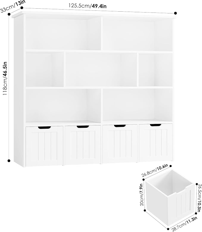 Toy Storage Organizer with Movable Drawer Toy Organizer for Kids | Kids Bookshelf and Toy Chest Storage with Hidden Wheels, Toy Organizers and Toy Storage for Playroom, White - Image 2