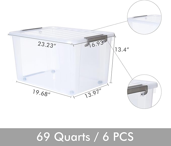 Citylife 6 Packs 69 QT Plastic Storage Bins with Lids Large Stackable Storage Containers for Organizing Clear Storage Box for Garage, Closet, Kitchen - Image 2