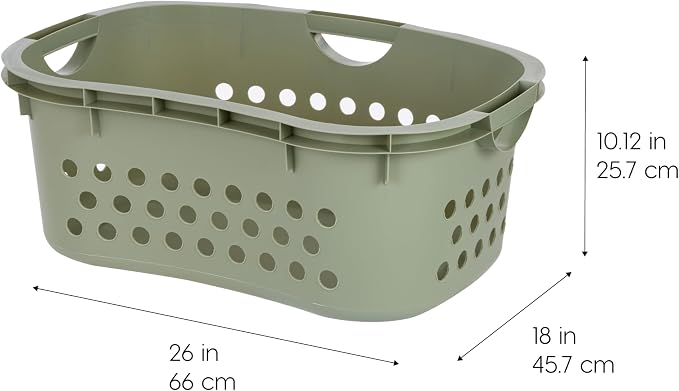 IRIS USA Laundry Basket, 51L Plastic Hip Hold Hamper, 4 Pack, Sage Green | Lightweight ventilated laundry basket with hip-hold handles for everyday clothes, towels, and bedding. - Image 3