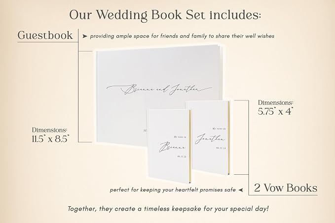 Personalized Wedding Book Set with Guestbook Vow Books (Design 1) - Custom Large 11.5 x 8.5 Guest Signin Book, 5.75 x 4 Vow Books for Marriage Ceremony Reception, Gift for Engaged Couple, Eggshell - Image 2