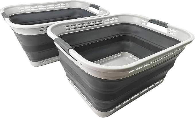 SAMMART 42L (11 gallons) Collapsible Plastic Laundry Basket - Portable Pop Up Storage Container/Organizer - Portable Hamper - Space Saving Easy Storage (Grey/Steel Grey (Set of 2)) by SAMMART