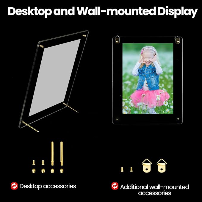 Thyle 8 Pcs Acrylic Photo Frame 8.5 x 11'' Clear Floating Picture Frame Certificate Document Poster Award Diploma Display Tabletop or Hanging Wall Mount for Back to School Teacher Student Gift(Gold) - Image 6