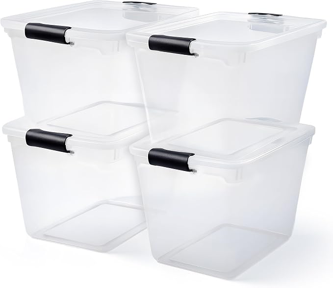 HOMZ Clear Plastic Storage Bins with Latching Lids, 31 Qt, Gray, 4 Pack | Stackable Container Set for Home, Office Shelves, Kitchen, Garage, and Bathroom Organization - Image 2