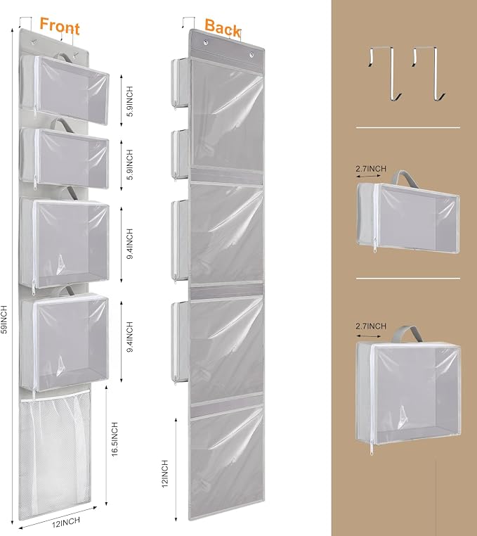 Woodoulogy 2PACK Hanging Toy Storage over Door, Block Stuffed Animal Organizer Idea with 4 Removable Case Bag, Bi-Fold Closet Holder with Mesh Pocket - Image 2