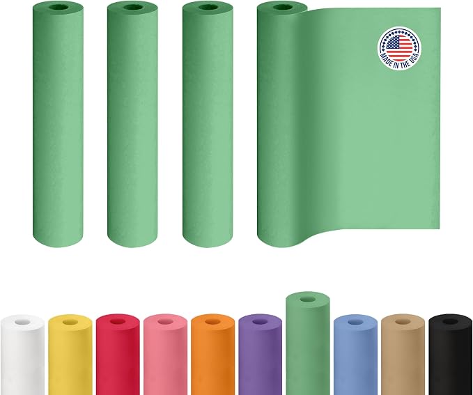 18" x 1200" (100 ft) Green Kraft Paper Roll, Pack of 4 - USA-Made Quality Craft Paper for Gift Wrapping, Kids' Arts & Crafts, School Projects - 100% Recycled, 50 lb Natural Material by IDL Packaging by IDLPackaging