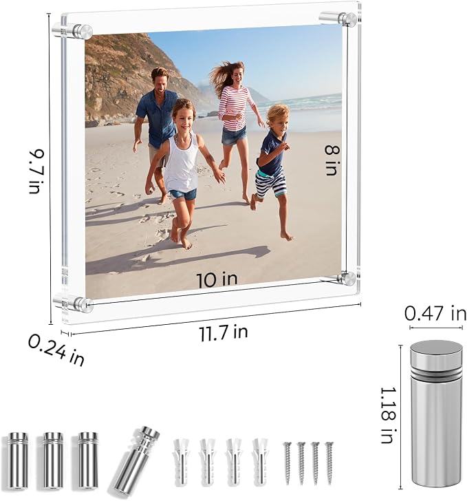 AITEE 8x10 Acrylic Picture Frames 4 Pack, Clear Floating Wall Frames | Modern Frameless picture Frames Lucite Transparent Square Cubes Hanging Photo Frame Gift for Home Office Display - Image 2
