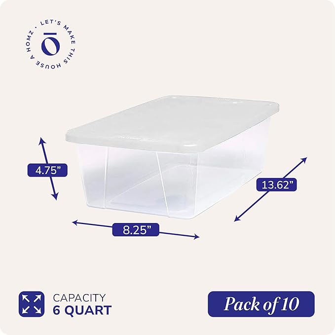 HOMZ Clear Plastic Storage Bins w/Snaplock Lids, 6 Qt, White, 10 Pack | Stackable Container Set for Home, Office Shelves, Kitchen, Garage, and Bathroom Organization - Image 4