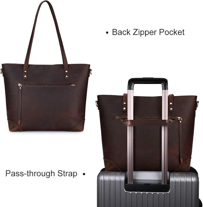 S-ZONE Vintage Genuine Leather Shoulder Bag Work Totes for Women Large | Top Grain Leather, Purse Handbag, Fits Laptop Documents, Luggage Sleeve, Multi Pockets, Work Travel Everyday - Image 3