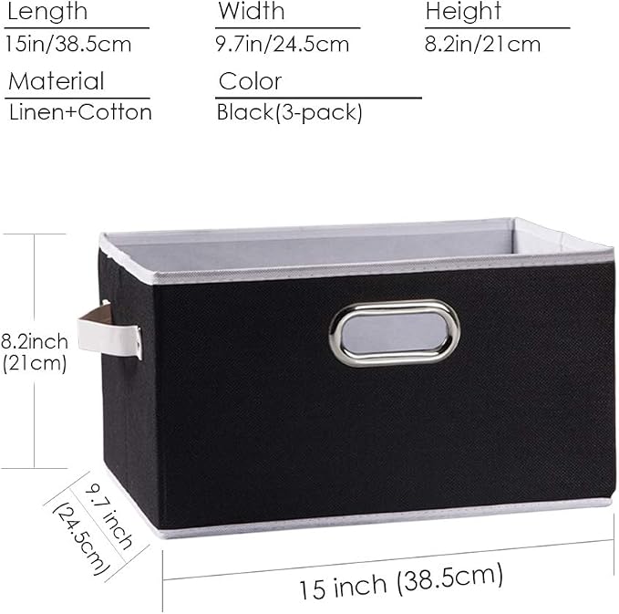 Large Collapsible Storage Bins for Closet [5-pack] Decorative Fabric Storage Baskets Cubes with Leather/Metal Handles for Shelves Bedroom Living Room Black (14.9x9.8x8.3 Inch) - Image 6