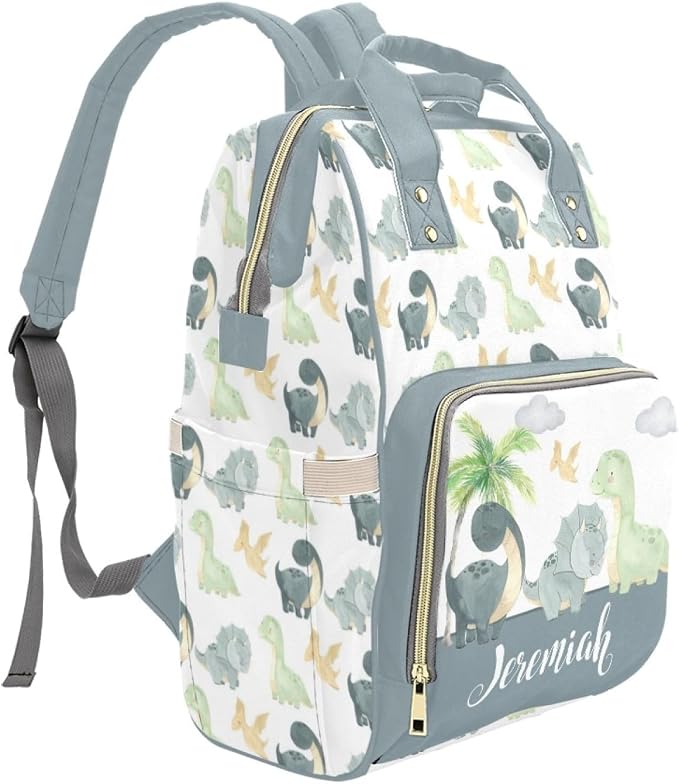 Custom Dinosaur Theme Baby Backpack – Personalized Diaper Bag with Name, Waterproof Large Capacity Nappy Bag with Insulated Pockets – Ideal Shower Gift for Moms & Dads - Image 3