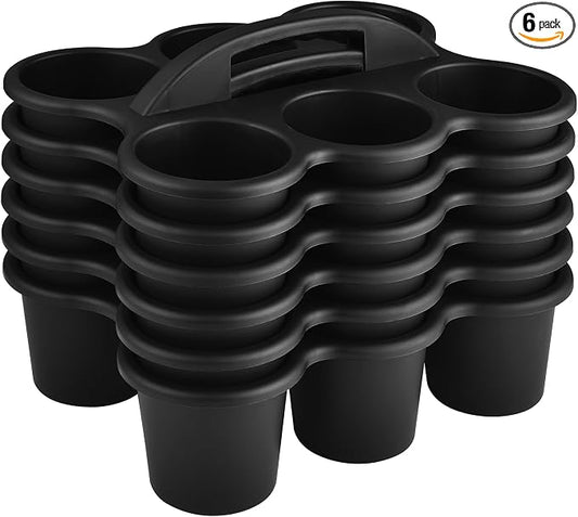 ALINK 6 Pack Classroom Caddy Storage Basket with Handle, Plastic Drink Cup Caddy Holder, 6 Compartments for Kids, Table, Office, Arts, Crafts, Crayon, Marker, Pencil, School Supplies - Black by ALINK