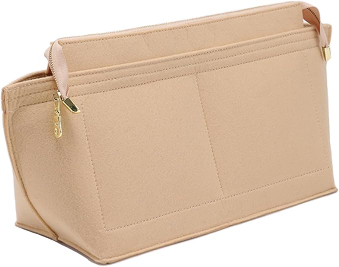 Purse Organizer Insert for Handbags, Felt Neverfull MM Organizer Insert with Cover, Tote Bag Organizer with Zipper Pocket and Bottle Holder, Fit Neverfull MM and More, Beige-L by Doxo