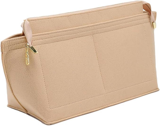 Purse Organizer Insert for Handbags, Felt Neverfull MM Organizer Insert with Cover, Tote Bag Organizer with Zipper Pocket and Bottle Holder, Fit Neverfull MM and More, Beige-L by Doxo
